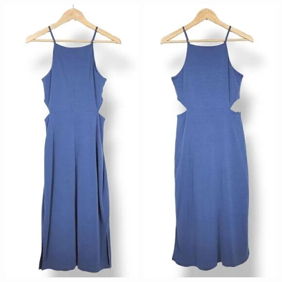 Topshop Cutout Side Micro Ribbed Midi Slipdress in Periwinkle Blue Size 2 - Picture 10 of 10
